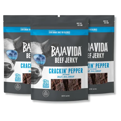 Baja Beef Jerky - Cecina de res 100% natural, cetogénica, sin gluten, cecina artesanal baja en calorías, 0.46 oz de proteína por porción, sin