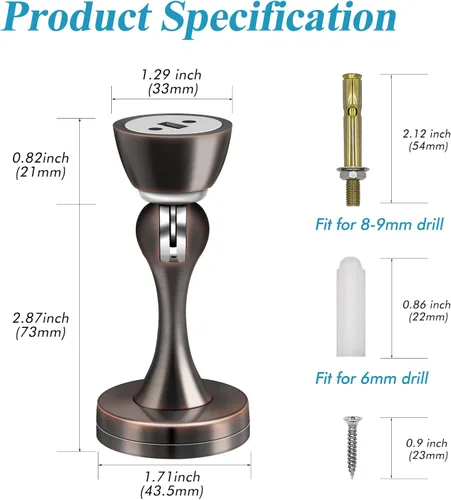 Miniatura 2 de Topes magnéticos para puerta, tope de puerta para montaje en pared, bronce aceitado resistente, acero inoxidable, topes de puerta para parte Bronce