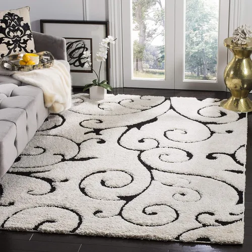 Miniatura 37 de SAFAVIEH - Alfombra de la colección Florida Shag - 10 pies redonda, color crema y beige, diseño de pergamino, no suelta pelusa y fácil de limpiar