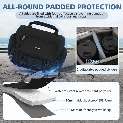 Miniatura 2 de RAINSMORE - Bolsa para cámara, bandolera impermeable para cámaras DSLR/SLR/sin espejo para fotógrafos, maletín pequeño con soporte para trípode