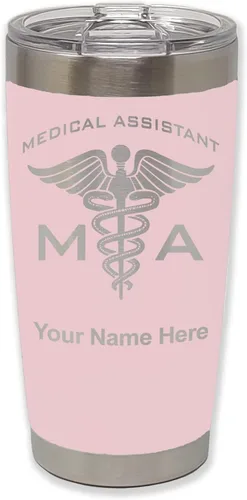 LaserGram Taza aislada al vacío de 20 onzas, asistente médico MA, grabado personalizado incluido (rosa)