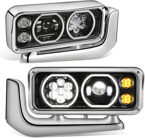 Miniatura 8 de DNA MOTORING HL-HAY-033-BK Par de faros delanteros LED con anillo de halo tipo U y reflector, ángulo amplio, compatible con Peterbilt 359