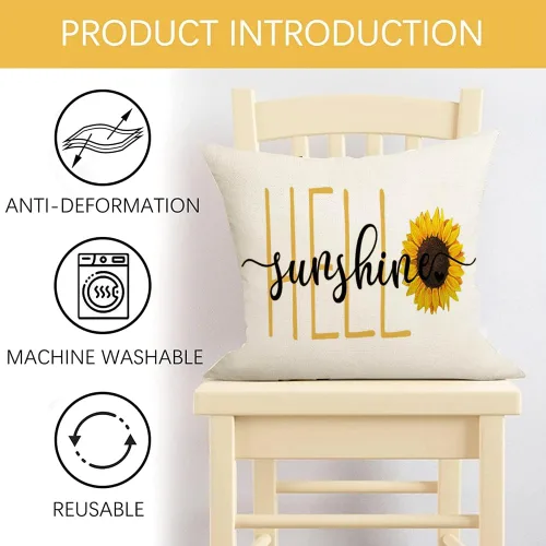 Miniatura 6 de RABUSOFA Hello Sunshine Quote - Fundas de almohada de girasol, primavera y verano, funda de cojín decorativa de temporada para exteriores