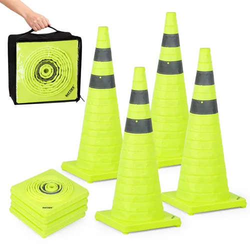 Miniatura 28 de BATTIFE [Paquete de 2] Conos de seguridad de tráfico plegables de 36 pulgadas, conos naranjas, conos emergentes multiusos con collar reflectante