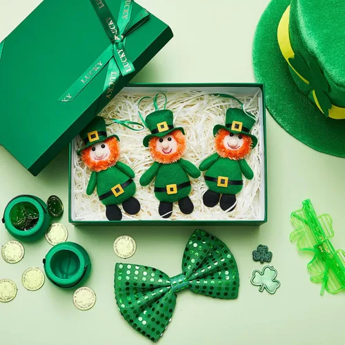 Miniatura 5 de Shappy 1 juego de duende de peluche para niño y niña, juguete de peluche del día de San Patricio con monedas de trébol y letra de caza del tesoro