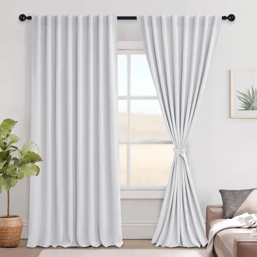 Miniatura 29 de Hiasan Cortinas opacas negras para dormitorio, cortinas opacas cortas de 45 pulgadas de largo, con aislamiento térmico, bolsillo para barra