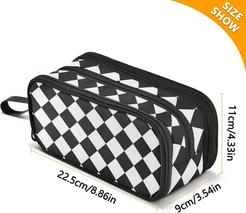 Miniatura 3 de Nylon grande cremallera lápiz bolsa cuadros negro blanco gran capacidad lápiz lápiz caso papelería para hombre de escuela secundaria estuche