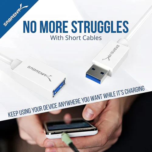 Miniatura 6 de SABRENT Cable de extensión USB 3.0 de 22AWG A macho a A hembra [blanco] 6 pies (CB-306W)