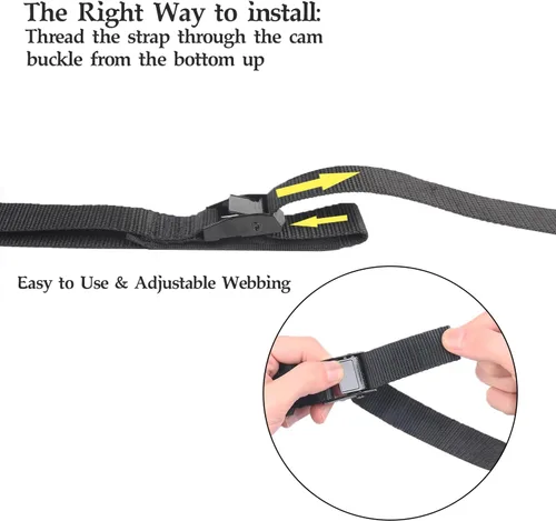 Miniatura 2 de MAGARROW Correas de amarre con hebilla de leva negras (todas negras (4 unidades), 2 pies) Cam Buckle straps with good gear and sturdy webbing