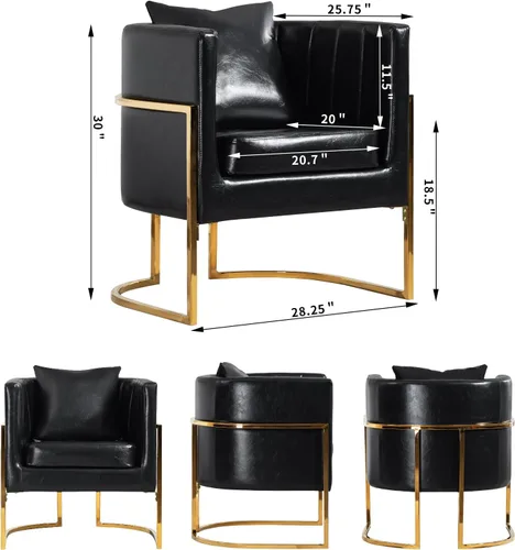 Miniatura 2 de Silla moderna de cuero, sillón tapizado de mediados de siglo con almohada para sala de estar, cómoda silla de tocador individual con patas doradas