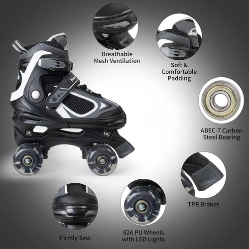 Miniatura 2 de MammyGol Patines de ruedas para niños y niñas, patines cuádruples de 4 tamaños ajustables para niños con todas las ruedas que se iluminan