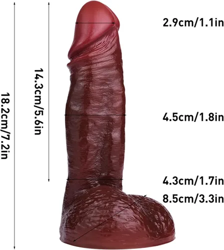 Miniatura 3 de Consolador realista de silicona suave de 7.2 pulgadas con ventosa fuerte, consolador anal de punto G marrón oscuro realista de gran