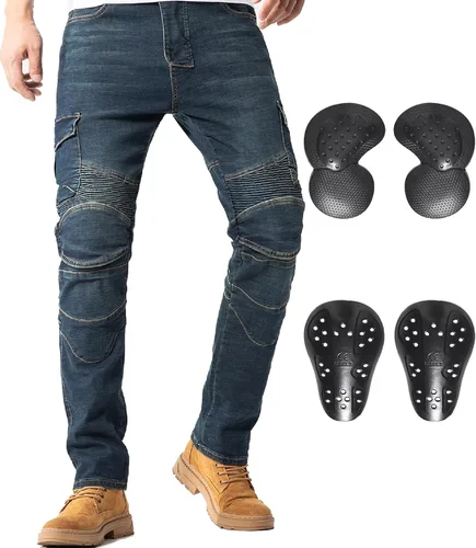Miniatura 8 de CTBQiTom Pantalones de motocicleta para hombres Jeans elásticos de montar con armadura CE Nivel 2 Pantalones para desplazamientos urbanos