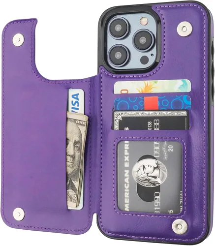 ONETOP Compatible con iPhone 15 Pro Max Funda Cartera con Portador de Tarjetas, Cuero PU con Soporte Ranuras para Tarjetas, Doble Cierre Magnético y