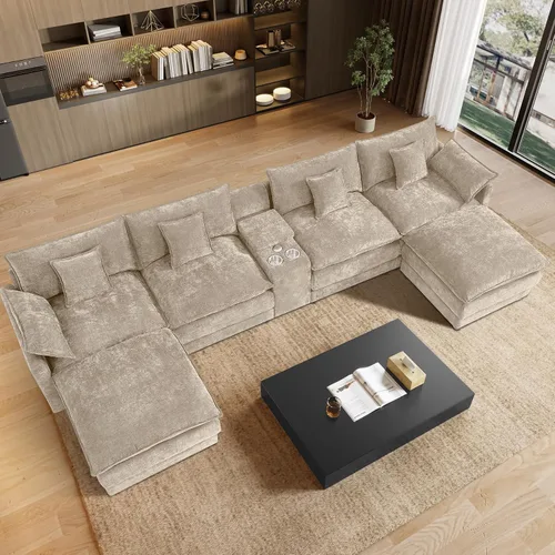 Miniatura 18 de Sofá modular de nube en forma de U de 162.6 pulgadas, sofá seccional para sala de estar, moderno sofá de nube de terciopelo de gran tamaño con Gris