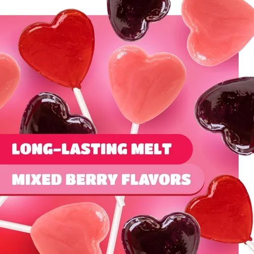 Miniatura 5 de Paletas en forma de corazón, 90 unidades, paquete de 2 libras, caramelos duros envueltos individualmente, sabores surtidos de bayas, dulces