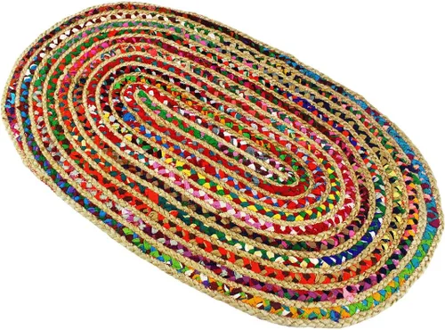 Miniatura 5 de COTTON CRAFT Yute Chindi - Alfombra de trapo, estilo bohemio, rústico, decorativa, tejida a mano, reversible, de algodón reciclado natural