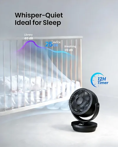 Miniatura 7 de PNTCK Ventilador circulador de aire para dormitorio, ventilador de mesa oscilante silencioso con 4 velocidades, control remoto, oscilación de 90°