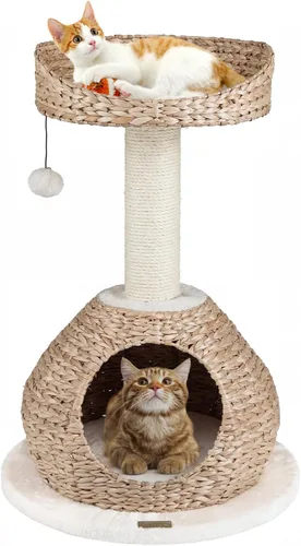 PETSITE Árbol para gatos moderno de 28 pulgadas, poste rascador de sisal de sisal de torre para gatos, hecho a mano y percha superior, bola colgante