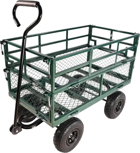 Con un remolque de cuatro ruedas con un lado desmontable de doble cubierta, el coche de red multifuncional de acero resistente se puede utilizar en