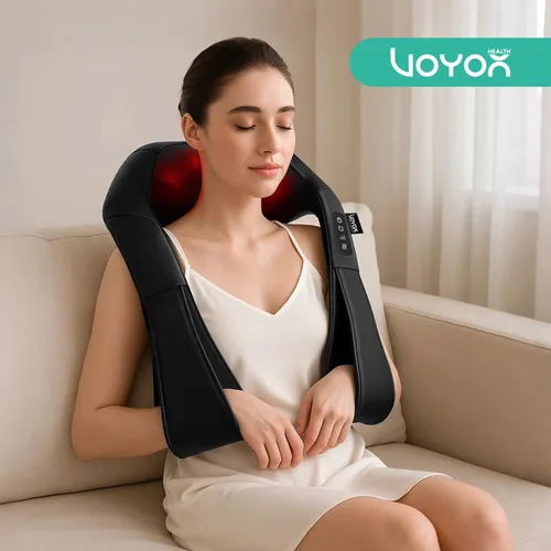 Miniatura 7 de Shiatsu Masajeador de cuello y espalda, masaje eléctrico de tejido profundo 4D para hombros, espalda baja, piernas y cuerpo, alivio del dolor Negro