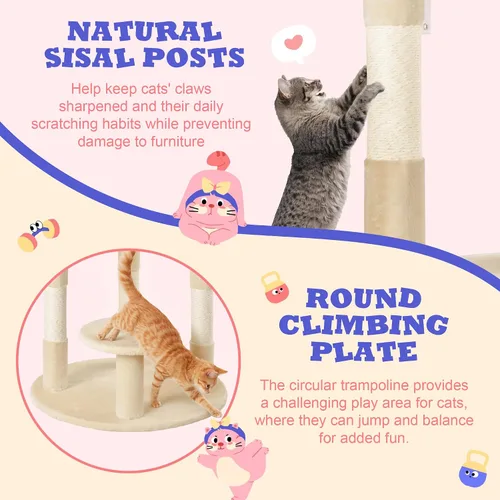 Miniatura 5 de Allewie - Árbol para gatos de 55.5 pulgadas para gatitos de interior/Perchas de felpa suave/Torre para gatos de varios niveles/Postes de sisal