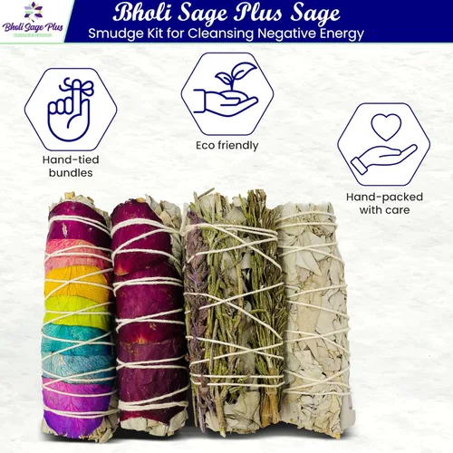 Miniatura 2 de Bholi Sage Plus Kit de manchas de salvia, romero, lavanda, rosa salvia blanca con salvia blanca de origen sostenible de palos de salvia seca