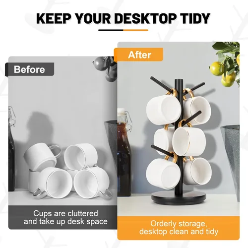 Miniatura 3 de MyLifeUNIT Árbol Portatarjetas, Soporte para Tazas Giratorias 360° con 6 Ganchos, Organizador de Soporte para Tazas de Café de Madera para Encimera