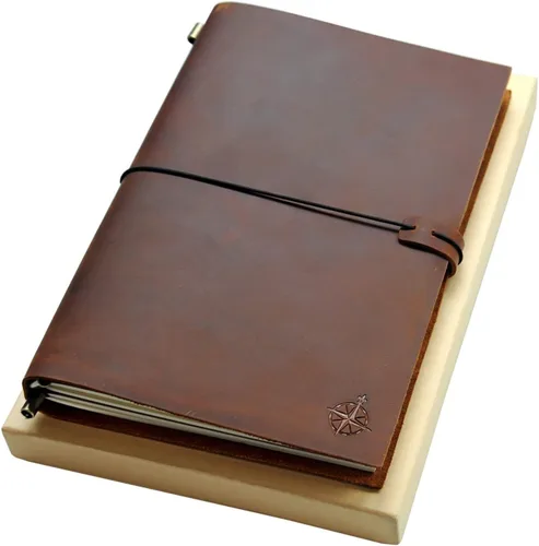 Wanderings Cuaderno grande para viajeros - 19cm x 28cm / 7.5"x11" - Gran diario de viaje, hecho a mano, resistente, diario de cuero recargable.