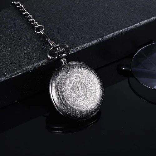 Miniatura 5 de Hicarer Reloj de bolsillo clásico de cuarzo con escala de números romanos y cinturón de cadena