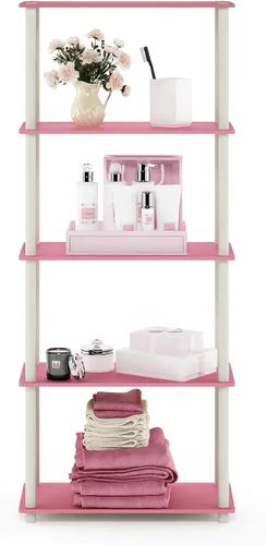 Miniatura 4 de Furinno TURN-N-TUBE - Estantería de almacenamiento, estantería de 5 niveles, estantería de esquina, estanterías abiertas sin herramientas