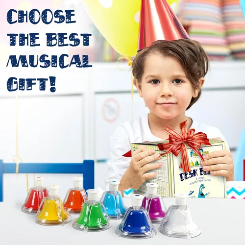 Miniatura 7 de MINIARTIS Campanas de escritorio para niños Juguetes educativos de música para niños pequeños Juego de campanas de mano coloridas de 8 notas