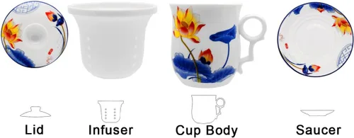 Miniatura 2 de Taza de té de porcelana con tapa de infusor y juegos de platillos – Taza de café de cerámica china Jingdezhen Taza de té de hoja suelta Sistema