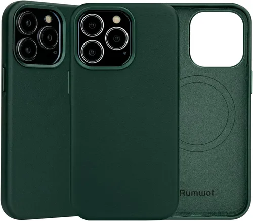 Miniatura 15 de Funda de cuero genuino para iPhone 13 Pro, cuero de grano completo, compatible con MagSafe y carga inalámbrica, bisel de la cámara con botones