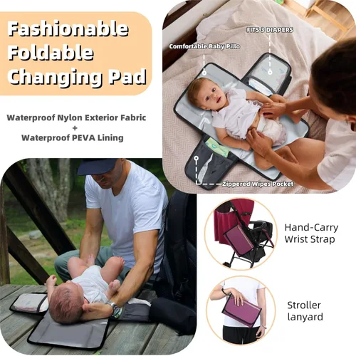 Miniatura 5 de ROSEGIN Mochila para pañales con cambiador, funda para chupete, bolsa de bebé para niños y niñas pequeños, grande, elegante, impermeable, bolsa