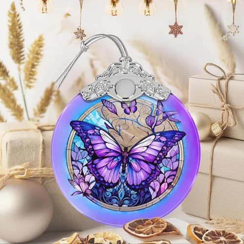 Miniatura 6 de Adorno de mariposa, adornos de Navidad, decoraciones de Navidad para árbol, adorno de vitral, recuerdo de reliquia, intercambio de regalos, ideas