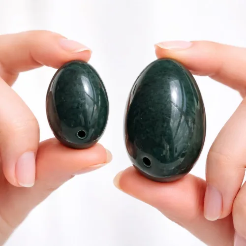 Miniatura 8 de Juego de 3 huevos de piedra de jade nefrita - Grandes, medianos y pequeños Piedra natural pulida a mano lisa perforada a mano con cuerda, cepillo