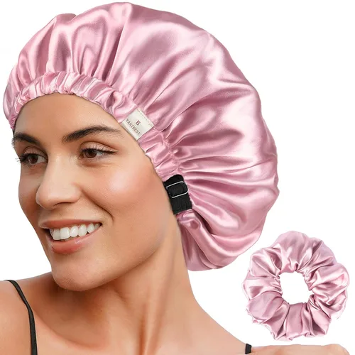 Miniatura 8 de YANIBEST Gorro de satén ajustable de doble capa para dormir, gorro para el cabello para mujeres con cabello rizado natural, color salvia
