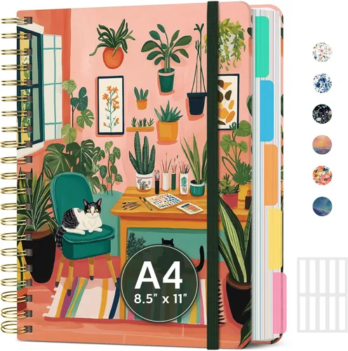 Miniatura 38 de Cuadernos grandes de espiral rayados para el trabajo con divisores y pestañas extraíbles, 8.5 x 11 pulgadas, bonito cuaderno de tapa dura de 5 A