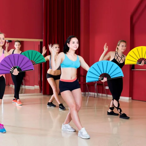 Miniatura 2 de Blulu 24 piezas de abanicos grandes plegables para baile en línea de 13 pulgadas, abanicos con botas en el suelo para baile en línea para mujeres