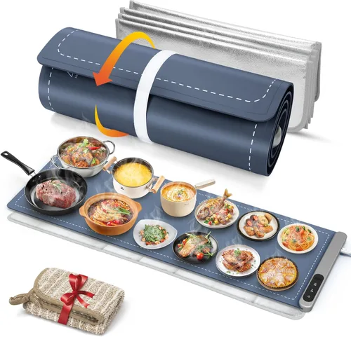 Miniatura 18 de FYY Tapete de calentamiento para alimentos con almohadilla resistente al calor, evita grietas en la encimera, mantiene la comida caliente, Gris