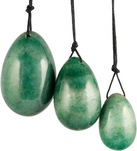 Miniatura 17 de mookaitedecor Juego de 3 huevos Yoni de cuarzo rosa, preperforados con cuerda sin encerar, piedras de masaje para mujeres para fortalecer los rosado