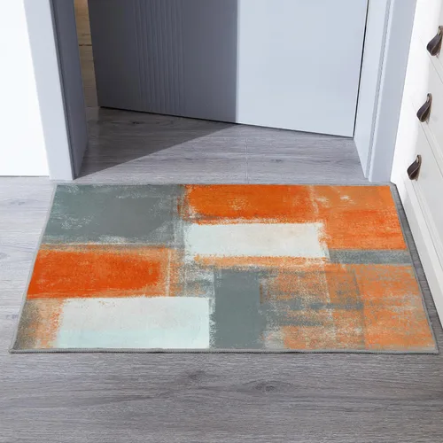 LOKMU Alfombras antideslizantes de arte abstracto naranja y gris blanco para decoración del hogar, alfombra para aula, sala de estar, dormitorio,
