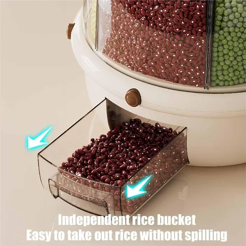 Miniatura 3 de Dispensador giratorio de alimentos secos para encimera, dispensador de 6 rejillas para lentejas, arroz, frijoles, contenedor de almacenamiento