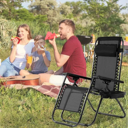 Miniatura 2 de Silla Zero Gravity para patio, tumbona, paquete de 2 sillas reclinables plegables ajustables para exteriores con bandeja portavasos, almohadas