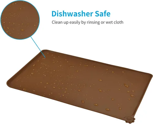 Miniatura 4 de AUDWUD - Tapete de silicona impermeable para alimentación de mascotas, antideslizante, tapete para tazón de perros para comida y agua Marrón