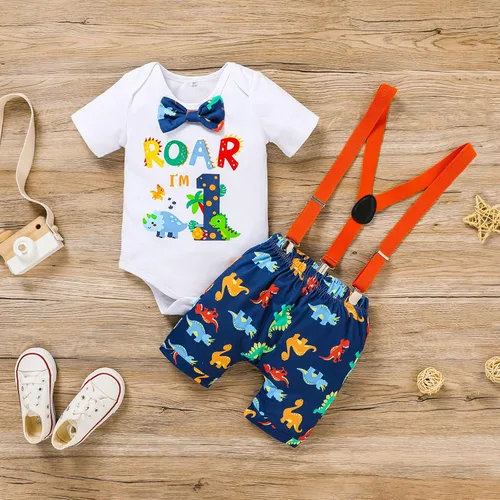 Miniatura 2 de Conjunto de ropa de manga corta con tirantes ajustables en la espalda en Y para bebés y niños