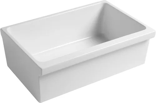Miniatura 6 de Whitehaus WHQ330-WH Farmhaus Quatro Alcove - Fregadero reversible de arcilla refractaria de 30 pulgadas con delantal estriado, color blanco