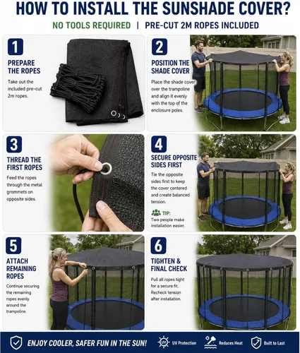 Miniatura 6 de Cubierta de sombra para cama elástica del 90% con relación de sombreado, color negro, cubierta superior de tienda de campaña de 10 pies, 12 pies