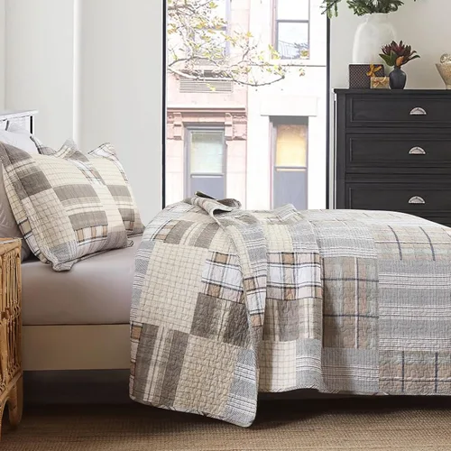 Miniatura 3 de KALOOLA Colchas de estilo granja tamaño Queen, 100% algodón, colcha acolchada ligera con 2 fundas de almohada, juego de ropa de cama estampada